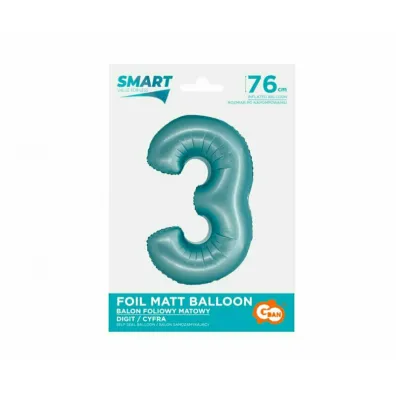 Godan Balon foliowy Smart cyfra 3 niebieski matowy 76cm