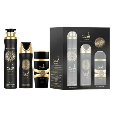 Lattafa Zestaw Asad Woda perfumowana + Dezodorant + Od�wie�acz powietrza 100 ml + 200 ml + 300 ml