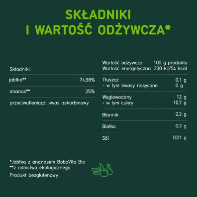 BoboVita Przecier owocowy Jabka z ananasem po 5. miesicu 125 g Bio