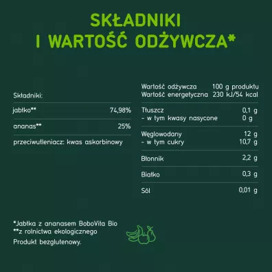 BoboVita Przecier owocowy Jabka z ananasem po 5. miesicu 125 g Bio