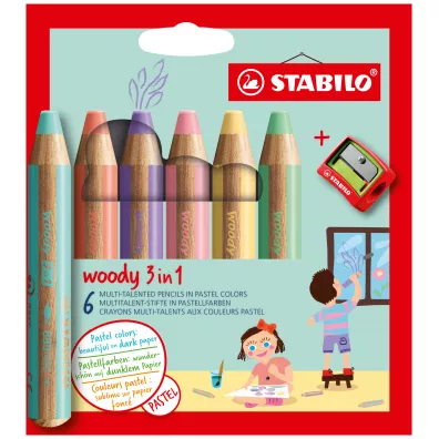 Kredka drewniana STABILO woody 3w1 pastelowa z temper�wk� 6 szt.