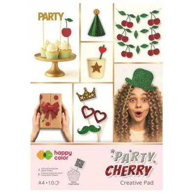Happy Color Blok PARTY Cherry A4 holographic + brokat 75-150 g/m2 10 arkuszy