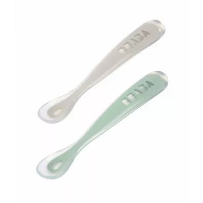 Beaba Zestaw yeczek silikonowych w podrnym etui 4 m+ Sage Green 2 szt.