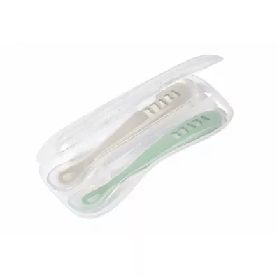 Beaba Zestaw yeczek silikonowych w podrnym etui 4 m+ Sage Green 2 szt.