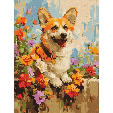 Ideyka Malowanie po numerach - Corgi w kwiatach 30x40cm