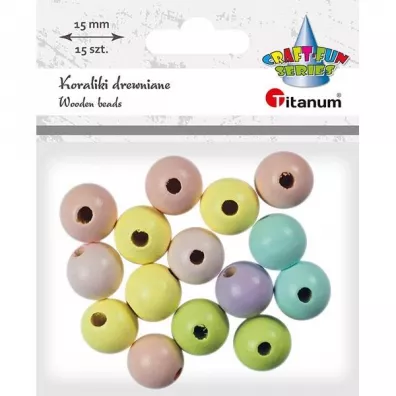 Titanum Koraliki drewniane okr�g�e pastel 15 szt.