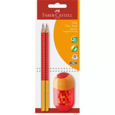 Faber-Castell Zestaw grip 2001 two tone 2 o��wki+temper�wka z gumk� mix kolor�w blister
