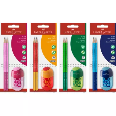 Faber-Castell Zestaw grip 2001 two tone 2 o��wki+temper�wka z gumk� mix kolor�w blister