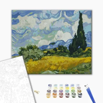 Brushme Malowanie po numerach - Pole z Zielon� Pszenic� i Cyprys 40x50cm