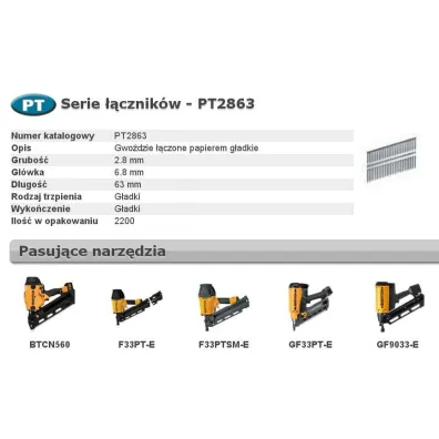 Bostitch Gwo�dzie pt 33` 63mm 2,2m