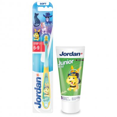 Jordan Zestaw Step by step szczoteczka do zębów 6-9 lat + Junior Pasta do zębów 6-12 lat 50 ml