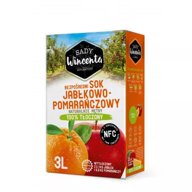 Sady Wincenta Sok 100% jabkowo-pomaraczowy naturalnie mtny toczony NFC 3 l