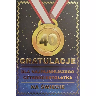 Yeku Karnet Urodziny 40 medal m�skie