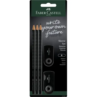 Faber-Castell Zestaw 3 o��wki grip + gumka sleeve mini+ temper�wka sleeve mini czarny blister