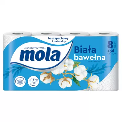 Mola Papier toaletowy bawe�niana biel 2-warstwowy 8 szt.
