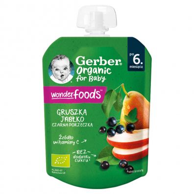 Gerber Organic Deser w tubce gruszka, jabko, czarna porzeczka po 6. miesicu 80 g Bio