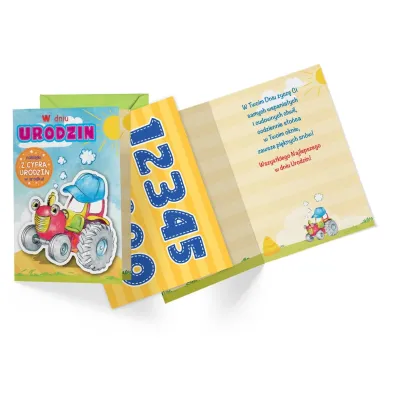 Kukartka Karnet DK-1073 Urodziny dzieci�ce  wymienne cyferki  traktor