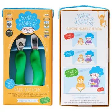 Nana`s Manners Etap 3, Sztu�ce do samodzielnego jedzenia, widelec i n�, zielone, 3-9 lat 2 el.