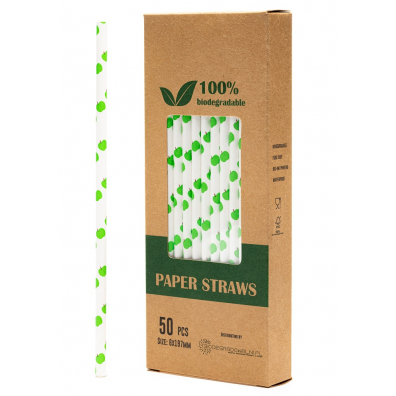 Biodegradowalni Naturalne papierowe somki do napojw Zielone jabko 19,7 x 0,6 cm 50 szt.