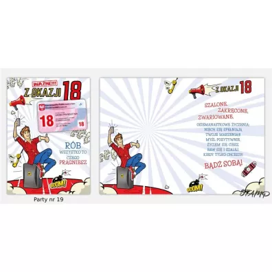 Stamp Karnet Party naklejany B6+koperta Urodziny 18 wz19