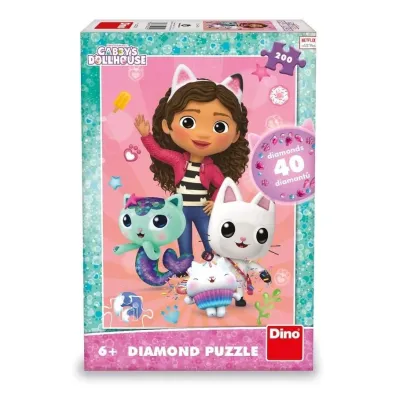 Puzzle 200 el. z diamencikami, Koci Domek Gabi Dino Toys