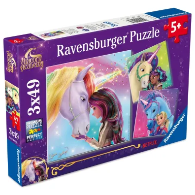 Puzzle dla dzieci 3x49 el. Unicorn Academy Ravensburger