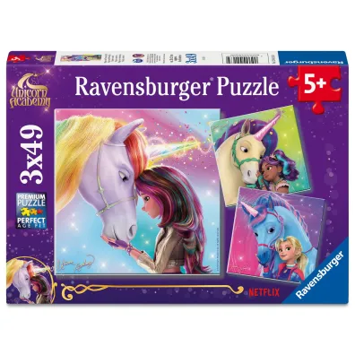 Puzzle dla dzieci 3x49 el. Unicorn Academy Ravensburger