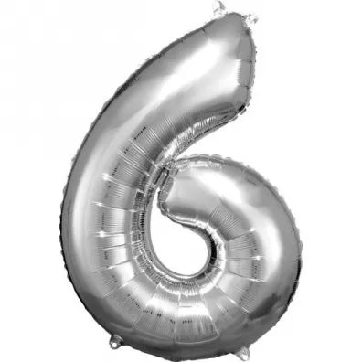 Amscan Balon foliowy cyfra 6 srebrna 60x86cm