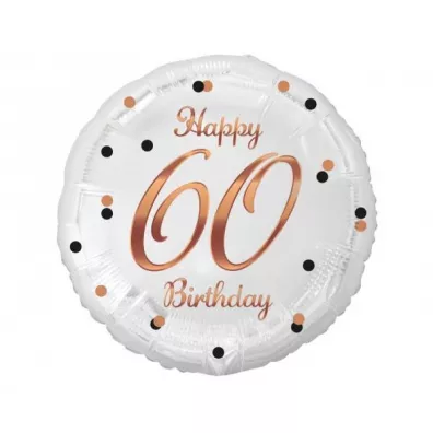 Balon foliowy B&C Happy 60 Birthday biay, nadruk rowo-zoty 18 Godan