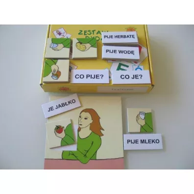 Zestaw dydaktyczny. Co je? Co pije?
