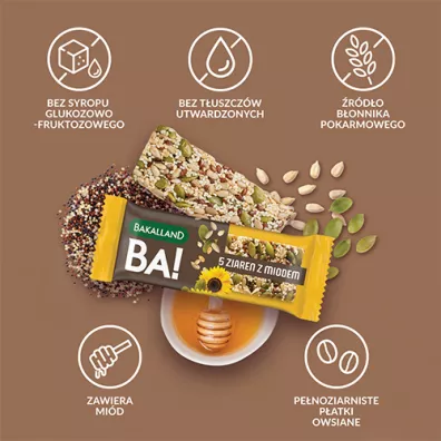 Bakalland Ba! Baton zboowy 5 ziaren z miodem 40 g