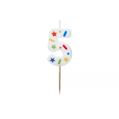 PartyDeco �wieczka urodzinowa 5 bia�a konfetti 5.5cm