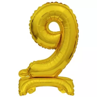 Amscan Balon foliowy mini cyfra 9 ze stopk� z�ota 22x40cm