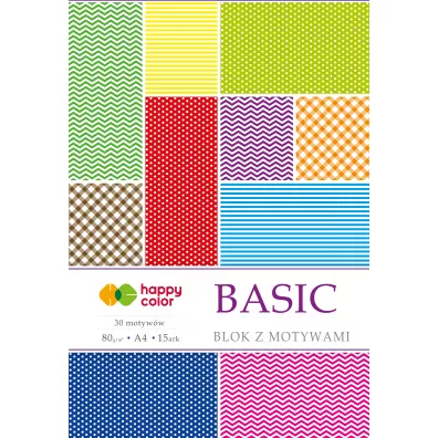 Happy Color Blok z motywami BASIC, A4, 80g, 15 arkuszy, 30 motyww 15 kartek