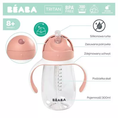 Beaba Butelka-kubek niekapek tritanowa ze somk Old pink 300 ml