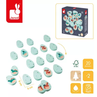 Memory drewniane Dinozaury 20 element�w 2+ Janod