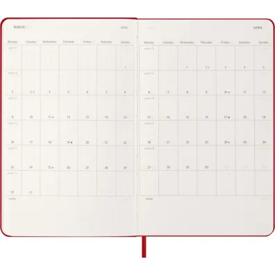 Kalendarz 2026 12M Moleskine L twarda oprawa dzienny Scarlet Red 13x21cm