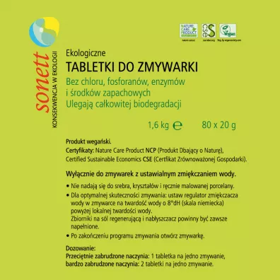 Sonett Ekologiczne tabletki do zmywarki 80 szt.