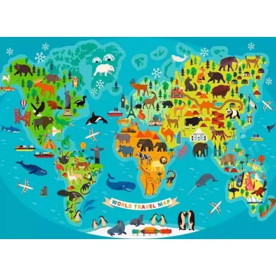 Puzzle 150 el. Mapa �wiata dzikich zwierz�t XXL Ravensburger