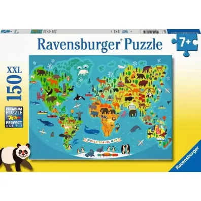 Puzzle 150 el. Mapa �wiata dzikich zwierz�t XXL Ravensburger