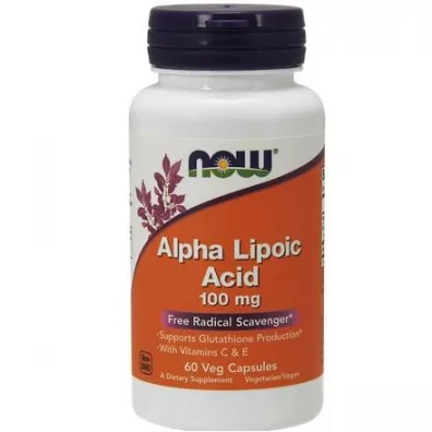 Now Foods ALA - Kwas Alfa Liponowy 100 mg + Kwas Askorbinowy + Witamina E Suplement diety 60 kaps.