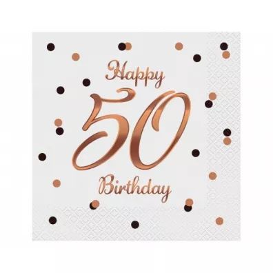 Godan Serwetki B&C Happy 50 Birthday bia�e 33 x 33 cm