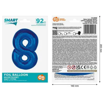 Godan Balon foliowy smart cyfra 8 niebieska 92 cm