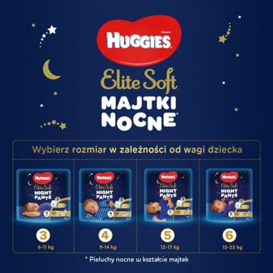 Huggies Pieluchomajtki Overnights Pants 5 (12-17 kg) Elite Soft 17 szt.