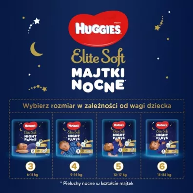 Huggies Pieluchomajtki Overnights Pants 5 (12-17 kg) Elite Soft 17 szt.