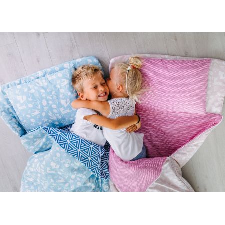 Pulp piwr ocieplany do spania dla dzieci zintegrowany z poduszk, zwierztka niebieskie 140 x 70 cm