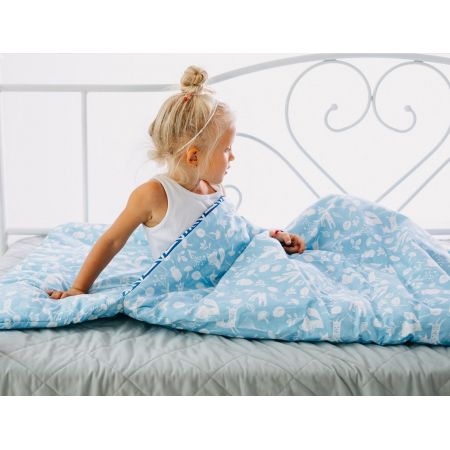 Pulp piwr ocieplany do spania dla dzieci zintegrowany z poduszk, zwierztka niebieskie 140 x 70 cm
