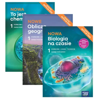 Pakiet podr�cznik�w: Nowa To jest chemia, Nowe Oblicza geografii, Nowa Biologia na czasie. Zakres podstawowy. Liceum i technikum. Klasa 1. Edycja 2024 - Aleksandra Mrzigod, Janusz Mrzigod, Jolanta Holeczek, Marek Wi�ckowski, Roman Malarz, Romuald Hassa, Anna  Helmin