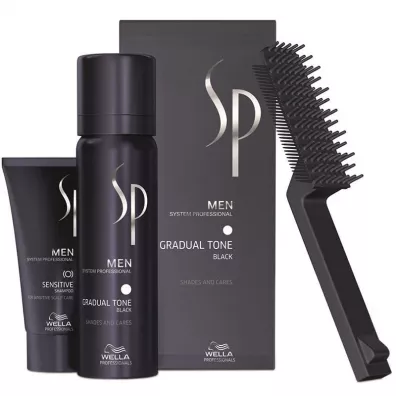 Wella SP Men Gradual Tone Black zestaw dla m�czyzn do stopniowej eliminacji siwizny pianka pigmentuj�ca + �agodny szampon + szczoteczka 60 ml + 30 ml