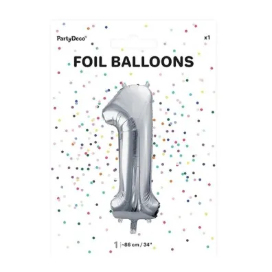 PartyDeco Balon foliowy 1 srebrny 86cm
